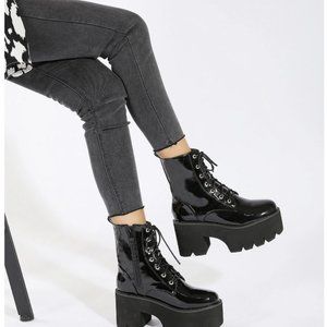 VINYL / CHUNKY LACE UP HEEL / ANKLE BOOT - NWT